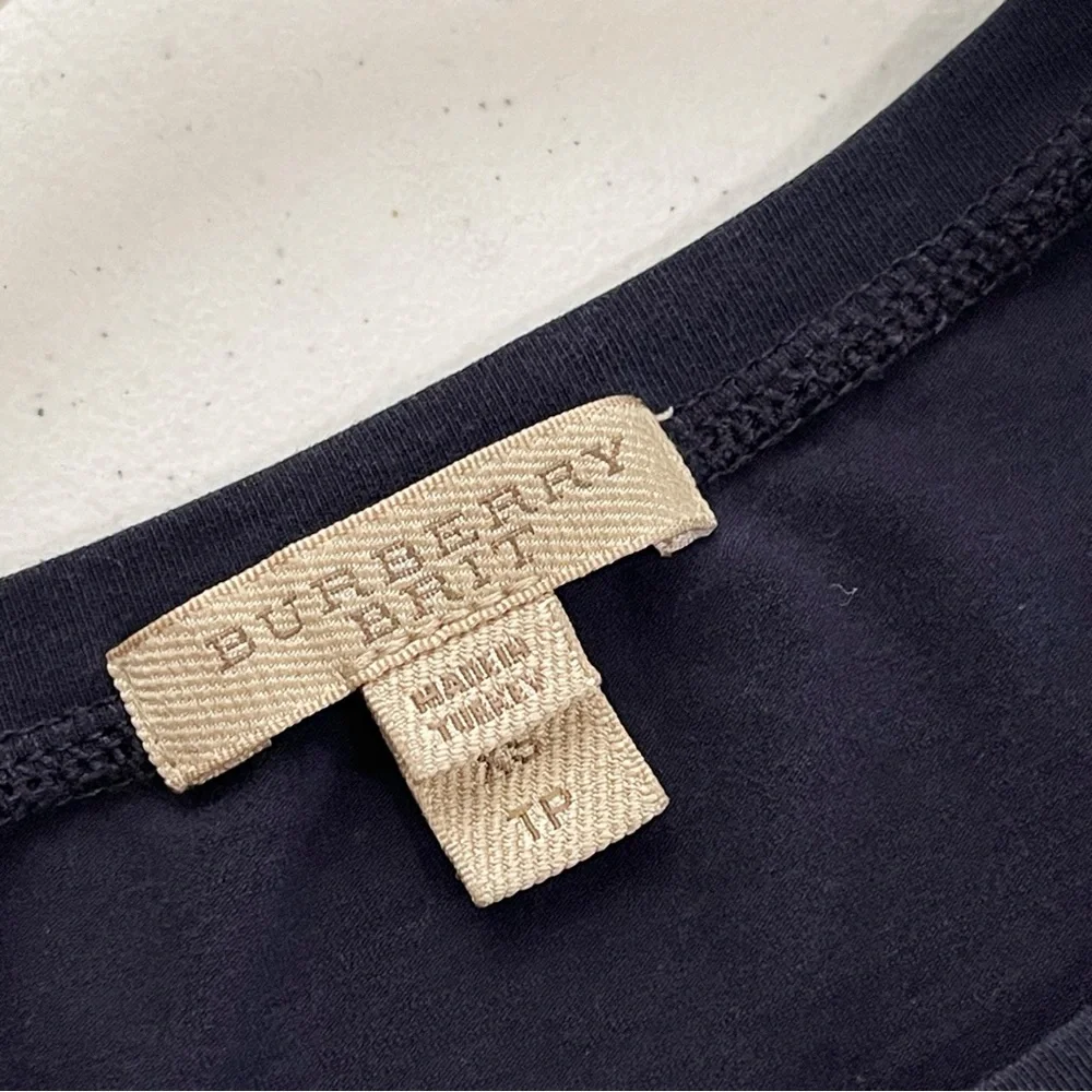 Burberry Brit Navy Blue Cotton Short Sleeve Nova Check Cuff T-Shirt Tee Size XS - Picture 9 of 10